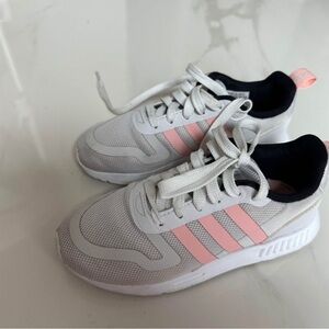 Adidas White Sneakers with Pink Stripes  Size 12,5